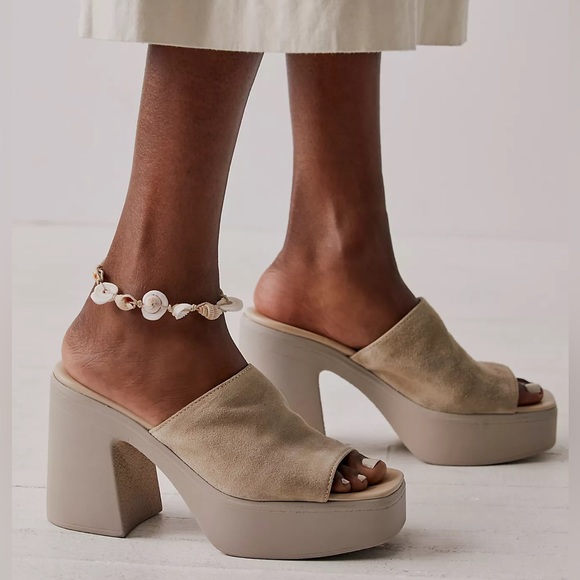 Free People Shoes - $138 Free People Zoe Platform suede leather tan white heels chunky taupe sandal
